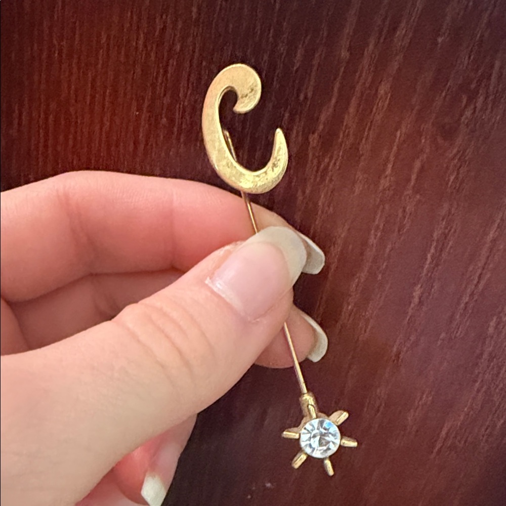 Grandma Charlotte’s Gold Initial Brooch with Crystal Accent